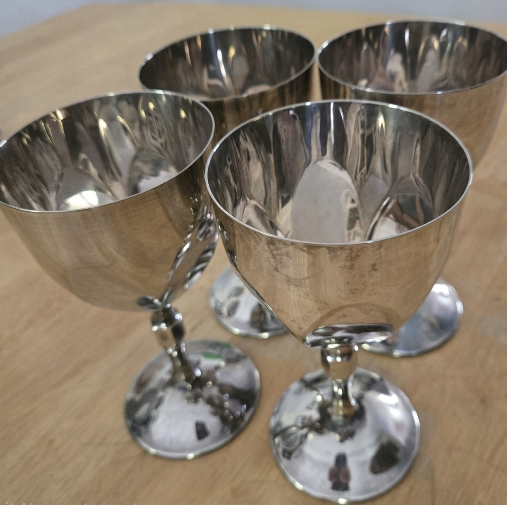 AMC Eperasa Spain Silver Plated Goblets Set of 4 Vintage MCM Barware Goth Decor - Picture 3 of 6